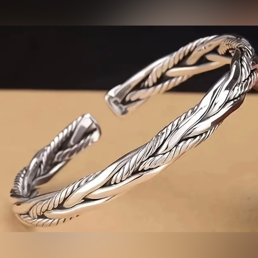 Boho Silvery Braided Bangle Bracelet